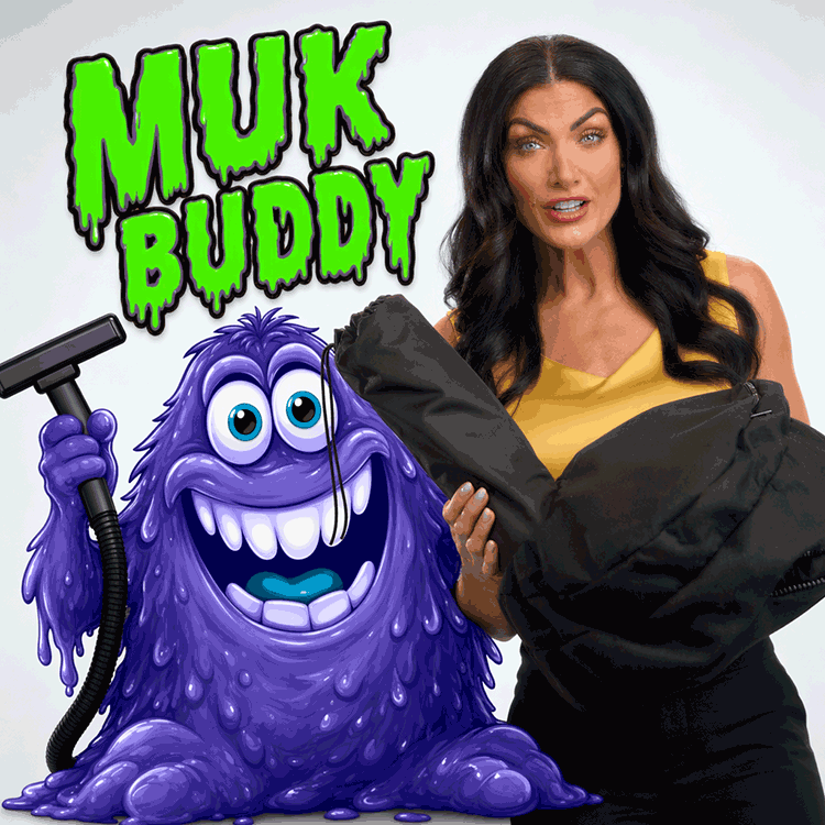 Muk Buddy patented 2-chamber reusable wet/dry vac bag held by contractor — alternative to disposable shop vacuum bags